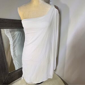 Emerald Sundae One-Shoulder White Dress